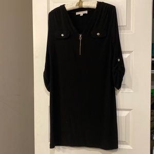 Emma and Michele 3/4 BLACK Sleeve Dress w/ fancy zipper & buttons👗drop shoulder